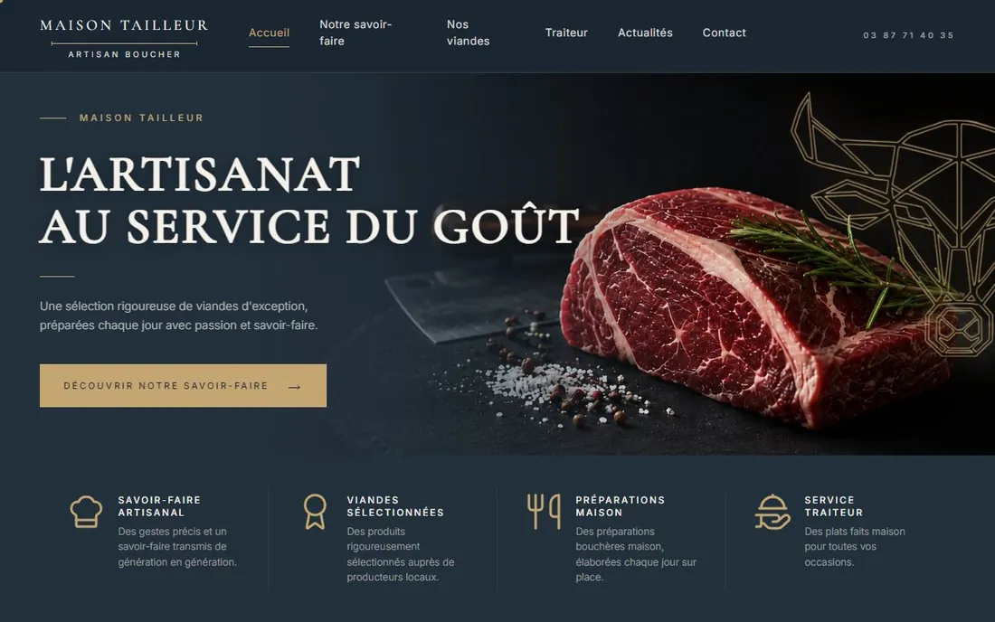 Page d'atterrissage d'un artisan boucher