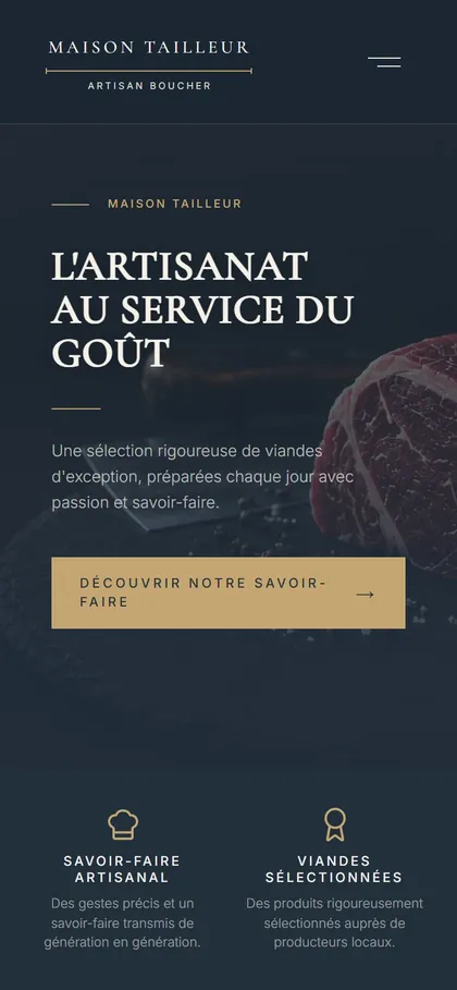 La page d'un artisan boucher sur téléphone