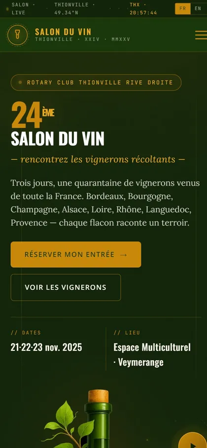 Le site d'un salon de vignerons récoltants sur téléphone