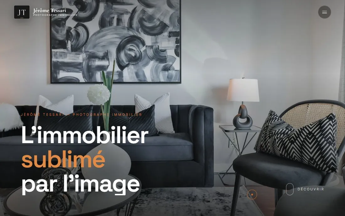 Site d'un photographe immobilier : page d'accueil