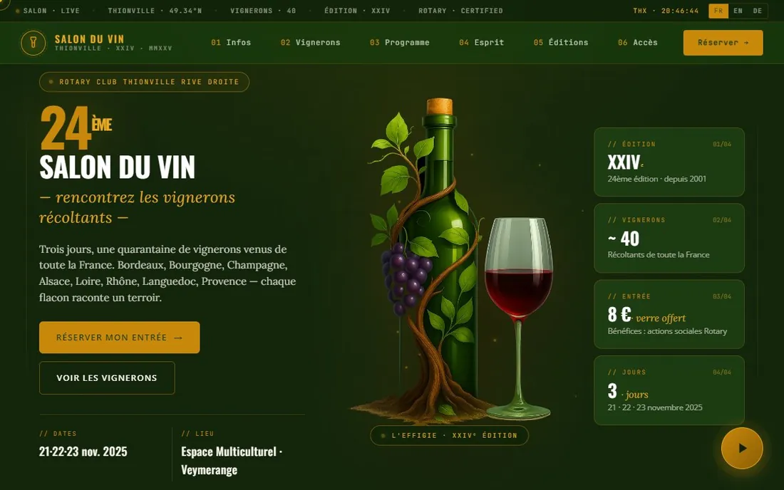 Site d'un salon de vignerons récoltants : page d'accueil